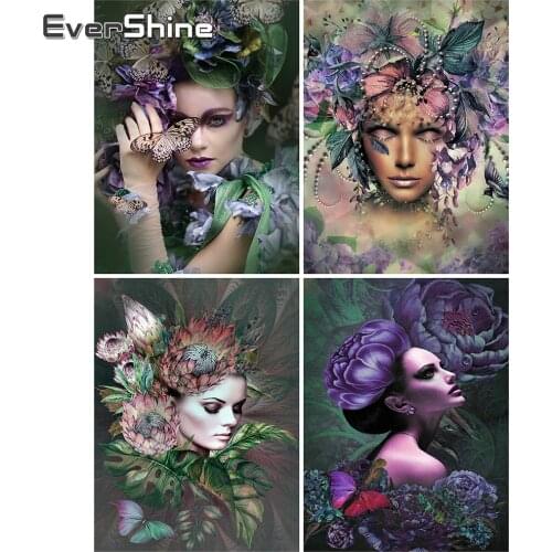 EverShine 5D DIY Diamond Painting Portrait Full Square Diamond Embroidery Woman Rhinestones Picture Mosaic Flower Wall Art