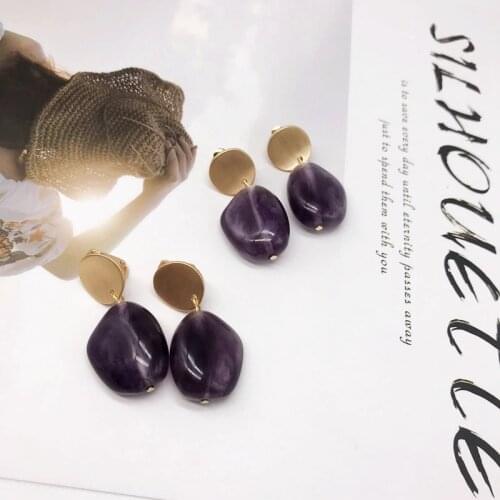 Purple Resin Elegant Earring Irregular Sweet Party Gifts For Women Girl