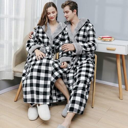 Robes for Women Men Winter Thick Warm Flannel Kimono Men Robe Long Sleeve Nightgown Bath Robe Sets Sleepwear Home Sleep Tops New