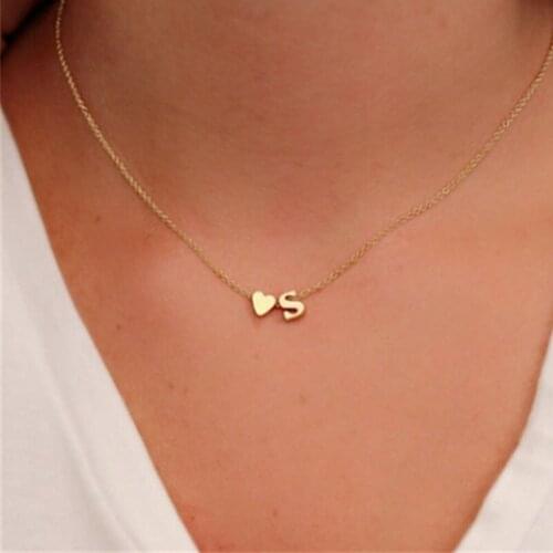 Dainty Tiny Fashion Women Gold Silver Color Letter Name Choker Necklaces Pendant Jewelry Gift Heart Love