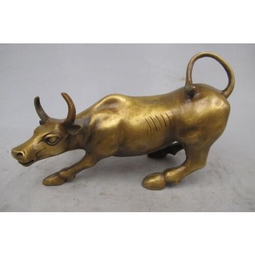 Chinese Zodiac Sign Fengshui Bronze ox Bull Cattle Decor statue