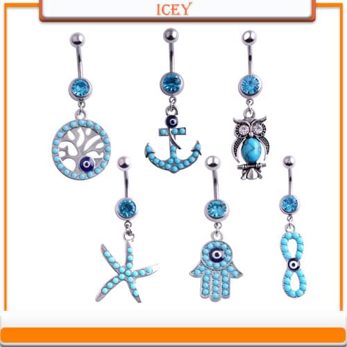 Blue Pearl stainless steel sheetstone belly button ring starfish ring life tree belly button
