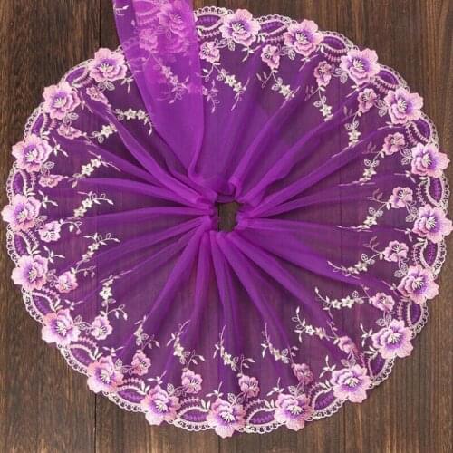 Lace Trim Ribbon Embroidered Flowers Lace Fabric 22cm Wide DIY Craft&Sewing Dress Clothing wedding Accessories pink