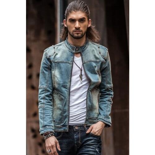 Vintage ripped denim jacket for men brand designer fashion washing Slim Fit Jean jackets for men big size Jeans clothes XXXL