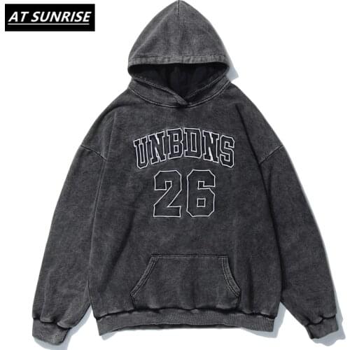 AT SUNRISE Oversized Hoodie Sweatshirt Men Hip Hop Streetwear Harajuku Washed Hooded Pullover Autumn Cotton Loose Hoodie Black