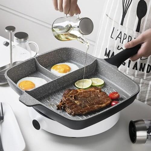 Low oil and light smoke three-in-one pan heat conduction speed non-stick pan three partitions non-odor steak frying pan egg fryi