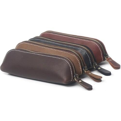 New hand made first layer Crazy Horse cowhide student pencil bag leather office stationery bag simple key bag