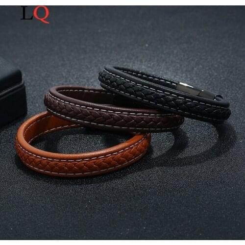 Stainless Steel Charm Charkra Magnetic Black Bracelets for Men Leather Leather Tennis Bangles Jewelry Accessories Friends Gift