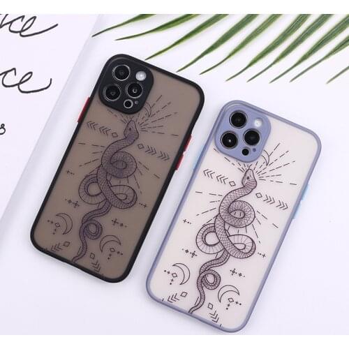 Shockproof Matte Snake And Moon Phone Case for iPhone 11 Pro XR XS Max Case 7 8 Plus 12 Mini Pro Max SE2020 Bumper Case Cover