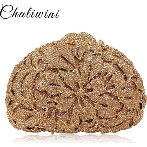 Luxury Hollow Out Diamond Women Evening Bag Clutch 4 Color Clutches Lady Crystal Flower Pattern Wedding Party Purses And Handbag