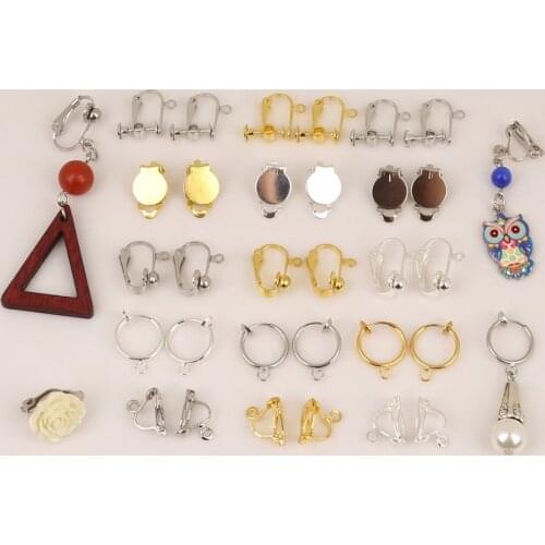 Silver Gold Rhodium Ear Clips Earring Settings Base Cameo Cabochon for Stud Earrings Metal Flattening Line Jewelry Fittings