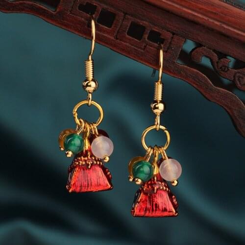 Vintage colorful Christmas style earrings Chinese national style multi colors nature stones earrings Ethnic Jewelry for women
