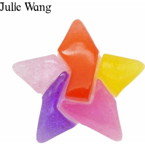 Julie Wang 10PCS Resin Star Colorful Charms Flatback Slime Pentagram Pendants Jewelry Making Accessory Home Table Decor Props