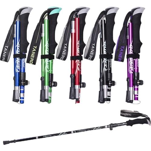 5-Section Outdoor Fold Trekking Poles Camping Portable Walking Hiking Stick For Nordic Elderly Telescopic Club Easy Put Into Bag