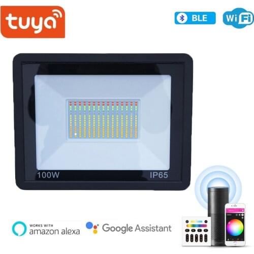 Tuya Smart Dual-mode WiFi+Bluetooth Direct Connection Led Flood Light Outdoor Lighting Lamp RGB+W+C Support Alexa Google Home
