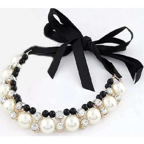 Pearl Decotation Dog Cat Collar Ribbon Bow Tie Pet Necklace Apparels Jewelry Accessories for Puppy Dogs Fashion Crystal Chain