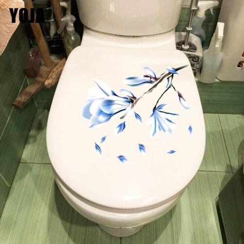 YOJA 25.9CM×20.1CM Winter Frosted Magnolia Flower Toilet Decoration Home Wall Stickers Mural T1-2669