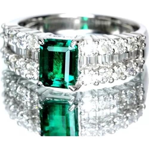 Womens Fashion 925 Silver Ring Elegant Luxury White Full Diamond Emerald Jewelry Wedding Engagement Party Ring Size 5-11