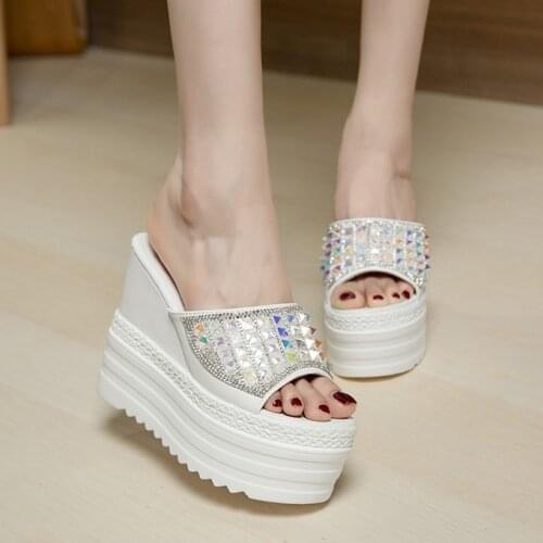 2021 Newest Fashion Crystals Wedges super High Heels Leisure Summer Sandal Woman Shoes Women Platform Fish mouth Slippers