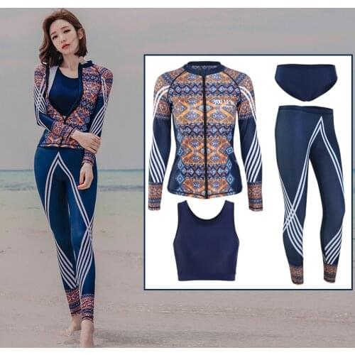Womens 4pcs set Long Sleeve Zip-up Rashguards Swim Surf Dive Shirt+Leggings Bikini Full Sun Suit Run Jogging Yoga Tracksuit