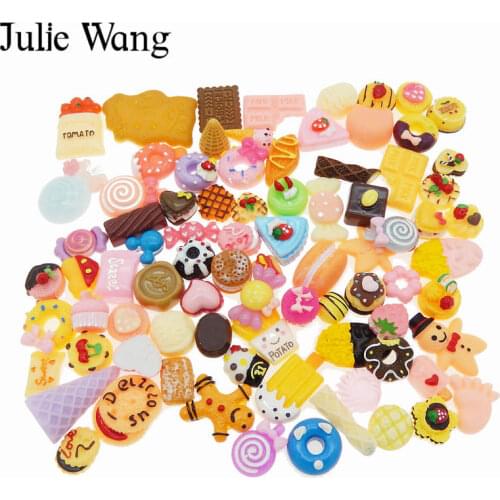 Julie Wang 20PCS Resin Food Cake Bread Candy Ice Cream Lollipops Cabochon Slime Charms Randomly Send Phone Decor Jewelry Making
