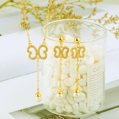 Gold ColorAfrican Bridal Wedding Earring Butterfly Necklace Earring Arab for Women Ethiopian Jewelry Eritrea Habesha Sudan set