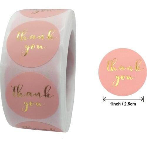 1 Inch Thank You Stickers Roll, 500 Pcs Pink Thank You Stickers Labels for Baking Packaging, Envelope Seals, Wedding, Birthday