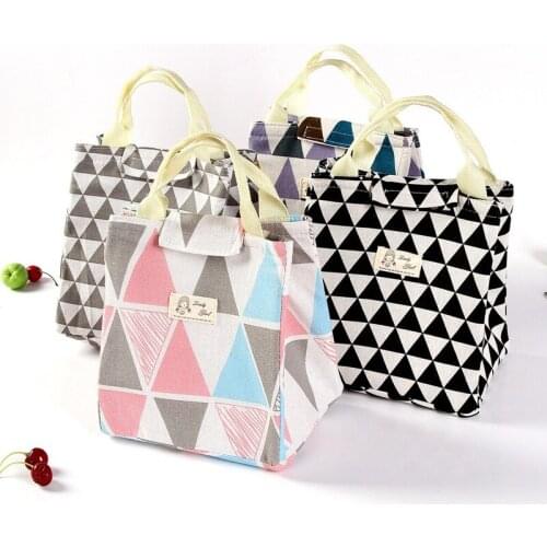 1 pcs New style cotton and linen triangle pattern lunch bag insulation bag ice bag picnic bag lunch box bag