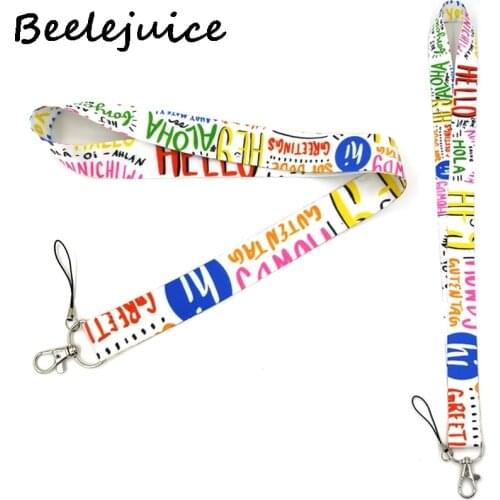 100pcs Hello Different language version Neck keychain necklace Anime Cartoon Neck Strap Lanyard ID badge holder Keychain Lanyard