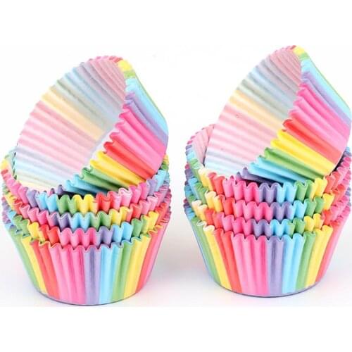 100Pcs Rainbow Cupcake Paper Liners Muffin Cases Cup Cake Topper Baking Tray Kitchen Accessories Pastry Decoration Tools
