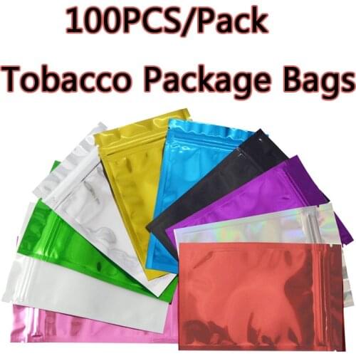 100 Pcs/Pack Colorful Top Feed Foil Zip Lock Bags Food Pouch Mylar Aluminum Foil Bags Tobacco Bags Food Storge Bag Wholesale