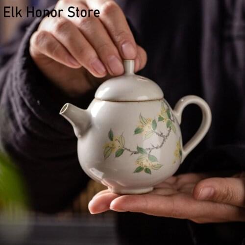 170ml Retro Hand Painted Osmanthus Ceramic Teapot Jingdezhen Ru Porcelain Kung Fu Tea Master Pots Mug Home Decoration Accessorie