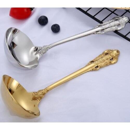 50pcs Vintage Western Gold Plated Cutlery Dining Soup Spoon Golden Silver Luxury Stainless Steel Engraving Tableware