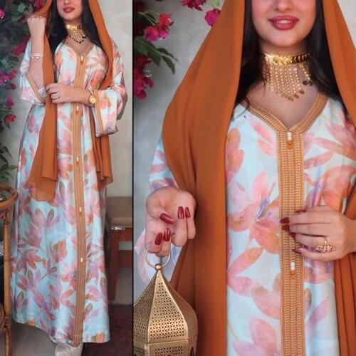Abaya Muslim Dress Printed Long Dress European Clothing Abaayaa Dress Muslim Abaya Dubai Muslim Summer Maxi Dress