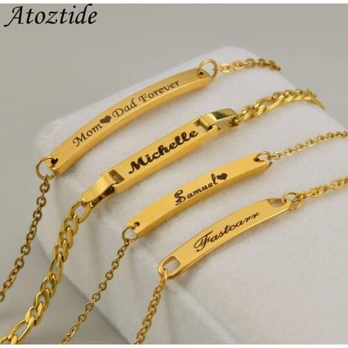 Atoztide Custom Baby Name Bar Nameplate Bracelet For Stainless Steel Women Kids Adjustable Link Chain Personalized Jewelry Gift