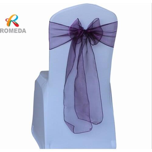 Free shipping 100 PCS Dark Purple Wedding Organza Chair Cover Sashes Sash Party Banquet Decor Bow hot