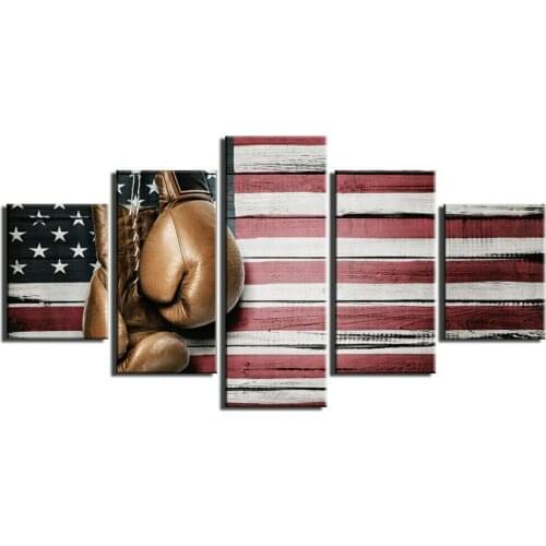 5 Pcs Boxing Gloves Flag America Poster Modern Art Wall Pictures Prints HD Canvas Home Living Room Decoration No Framed