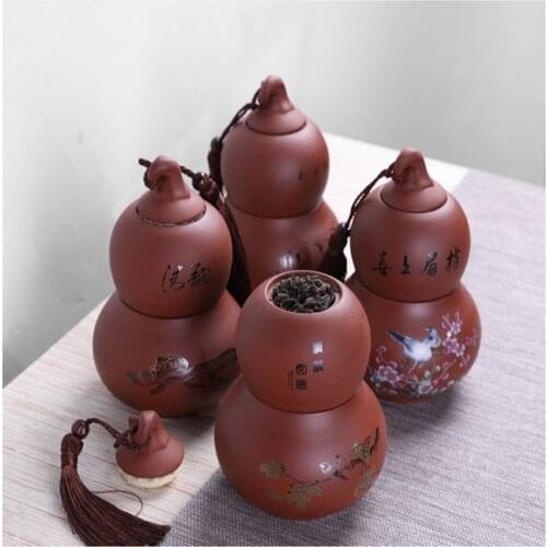 Purple Sand Large Double Layer Gourd Tea Caddy Pu'er Tea Loose Tea Sealed Cans Awakening Tea Cans Creative Tea Set Decoration