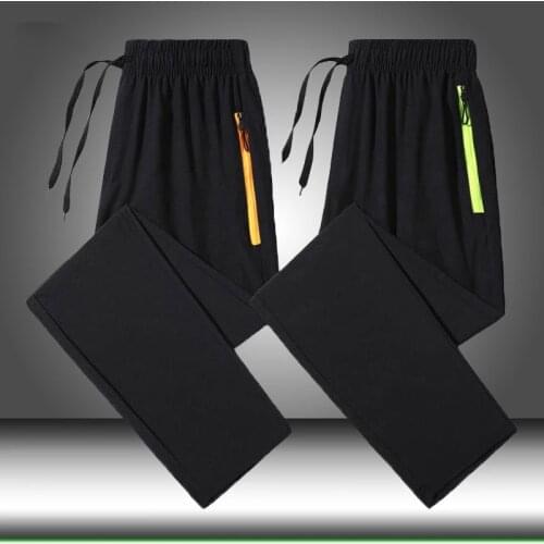 Male Cool Casual Joggers Sweatpants Male Zipper Pants Summer Men Elastic Waist Pants Breathable Lightweight Quick Dry Trousers