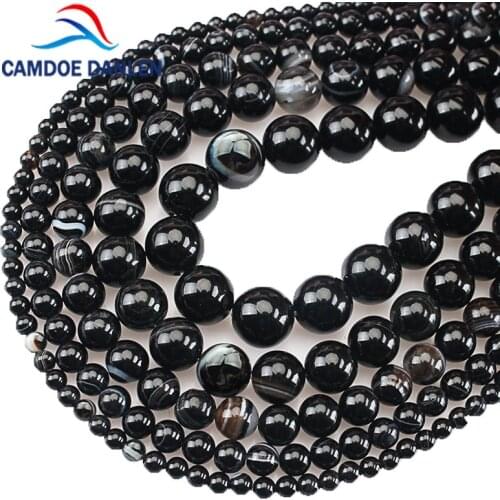 CAMDOE DANLE Natural Onyx Stone Black Stripe Agates Round Loose Beads 4 6 8 10 12MM Fit Diy Woman Man Beads For Jewelry Making