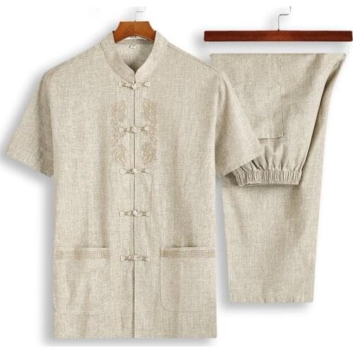 Color Traditional Chinese Clothing for Men Tang Suit China Fashion Kung Fu Han Fu Tai Chi Linen Pants and Shirts Set