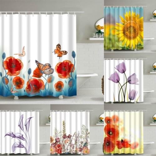 Flowers Cactus Pineapple Bath Shower Curtains Waterproof Screen for Bathroom Home Decoration Polyester Fabric Washable Curtain