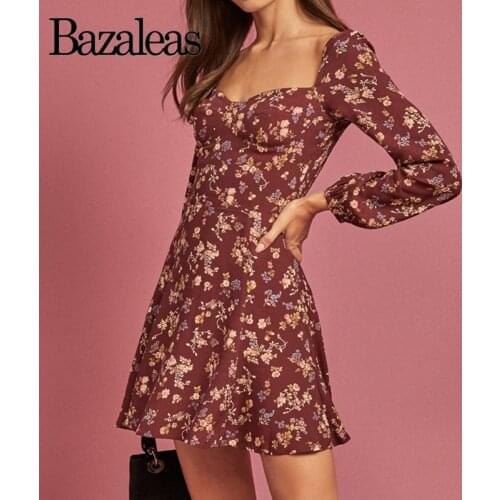 2021 Elegant Long Sleeve Dresses Vintage Ruffles Vestidos Floral Print Wine Red Women Dress Vintage