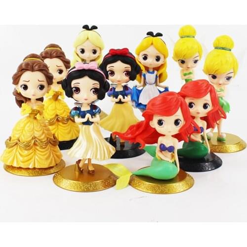 14cm Q Posket Princess Figure Toy Snow White Alice Belle Tinkerbell Ariel Mermaid Sleeping Beauty Model Dolls