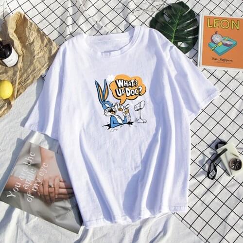 100% cotton Harajuku funny rabbit print Tshirt Hip Hop fashion Summer All-match clothes Oversize hip hop Kpop O-neck Streetwear