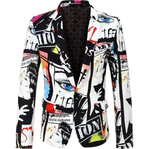 Hot Sale 2019 New Tide Mens Fashion Print Blazer Design Plus Size Hip Hot Casual Male Slim Fit Suit Jacket Singer Costume