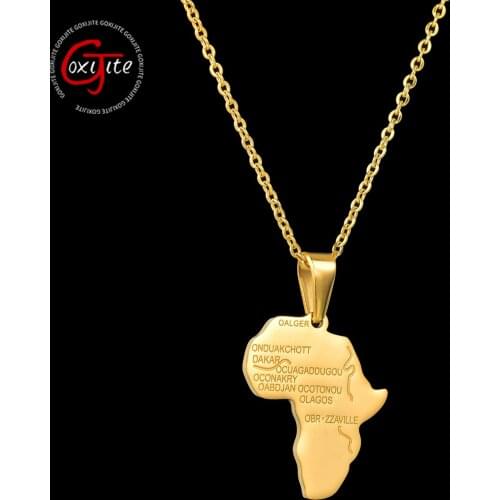 Goxijite Fashion Map of Africa Corroded River Necklace For Women Stainless Steel Gold Charm Pendant Necklaces Party Jewelry Gift