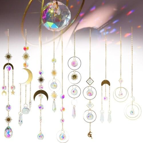 Crystal Windchimes Star Moon Pendant Handmade Sun Light Catcher Garden Window Wedding Curtain Chandelier Home Decor Wind Chime