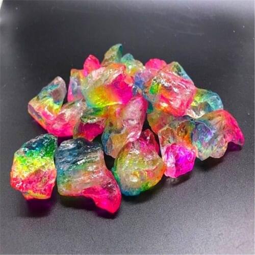 Exquisite crystal rough stone colorful crystal gravel fish tank potted decoration natural white crystal cross multicolored stone