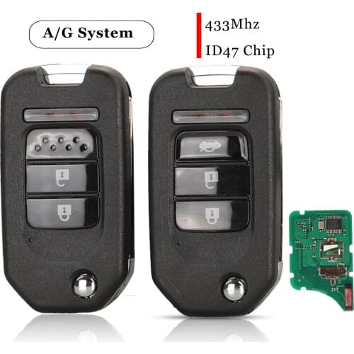 Jingyuqin 3/4 Buttons Remote Key For Honda Civic Accord City CR-V Jazz XR-V Vezel HR-V FRV Auto Lock 433MHz A/G System